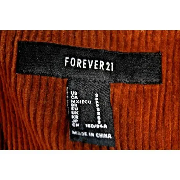 Forever 21 Corduroy Peacoat Womens size S Brown Line Double Breasted Pockets - Picture 7 of 9